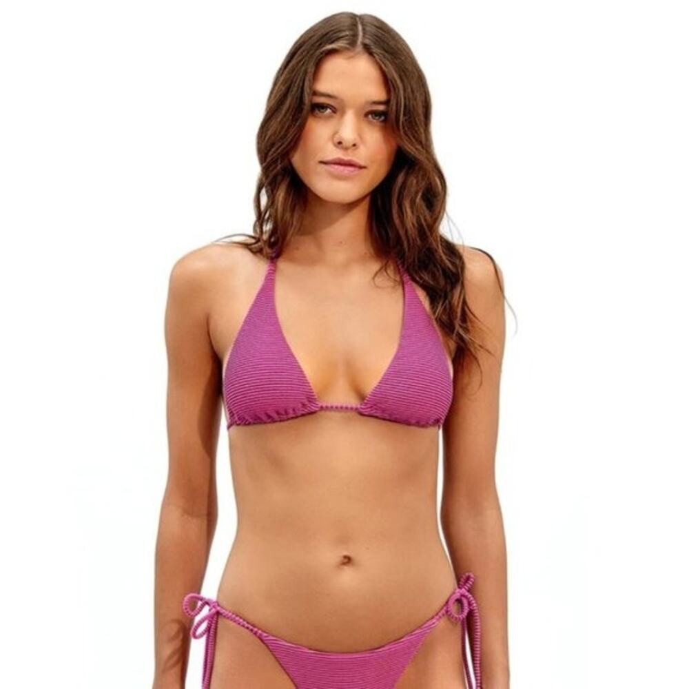 ViX Swimwear Kayla Celly Ribbed Triangle Halter Bikini Top Swim Beach Resort L